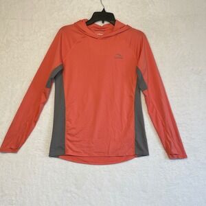 LLBean Coral Gray Hooded Long Sleeve Sun Shirt SPF 50 Womens XS REG